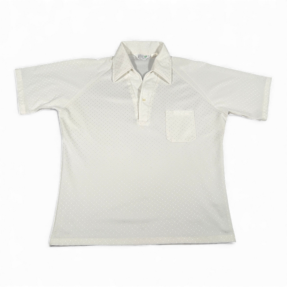 Vintage Resort Ware Polo Shirt Adult MEDIUM White Sparkle Pin Dot Disco 70s